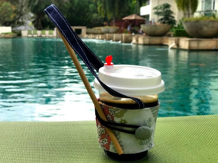 Fabric Cozy Cup Sleeve - Bamboo Straws - PURNAMA