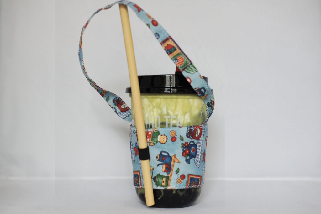 Fabric Cozy Cup Sleeve - Bamboo Straws - PURNAMA